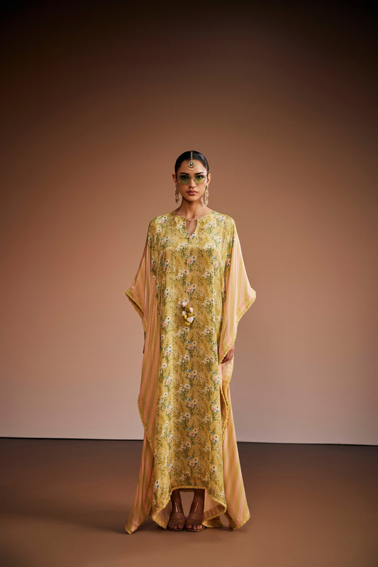 Green Printed Floral Kaftan