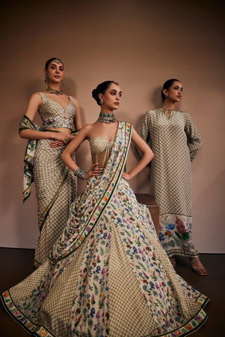 Stylish Corset Paired With Floral Lehenga And Dupatta