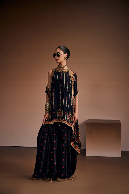 Black Halter Neck Kurta Set