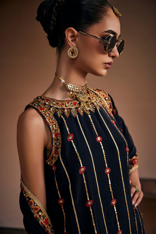 Black Halter Neck Kurta Set