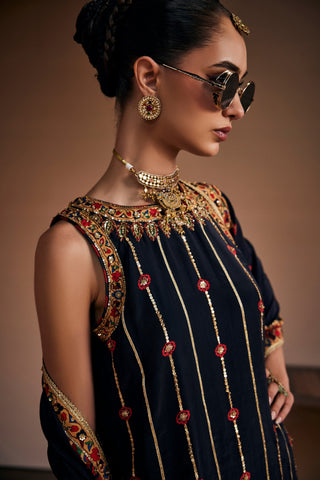 Black Halter Neck Kurta Set