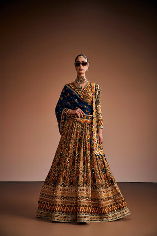 Multi color printed Anarkali Paired With Blue Dupatta
