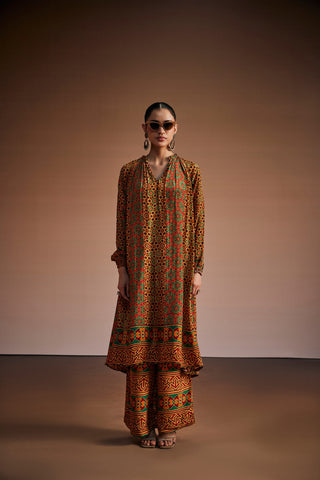 Brown Printed Kurta Set