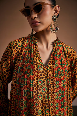 Brown Printed Kurta Set