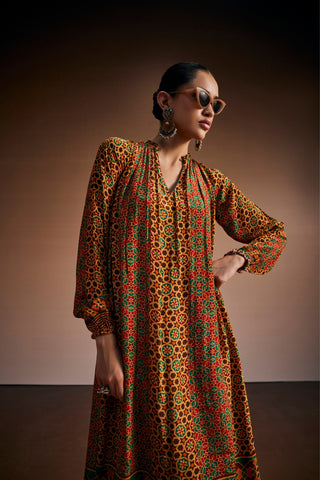 Brown Printed Kurta Set