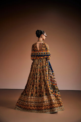 Multi color printed Anarkali Paired With Blue Dupatta