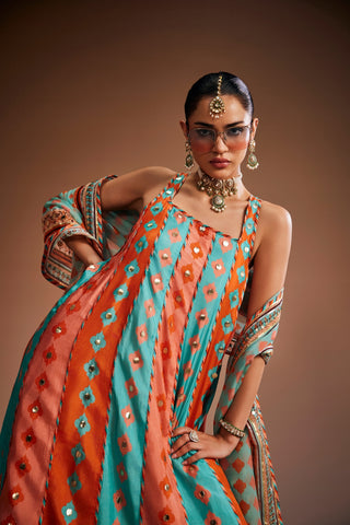 Orange And Blue Kurta Set