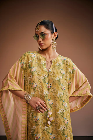 Green Printed Floral Kaftan