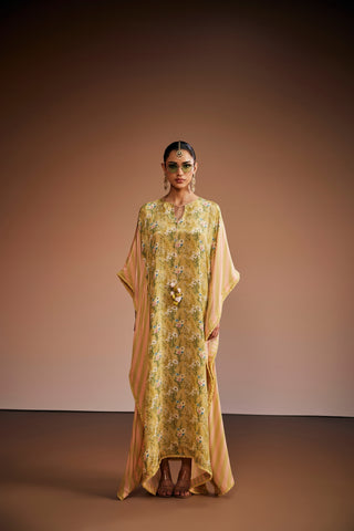 Green Printed Floral Kaftan