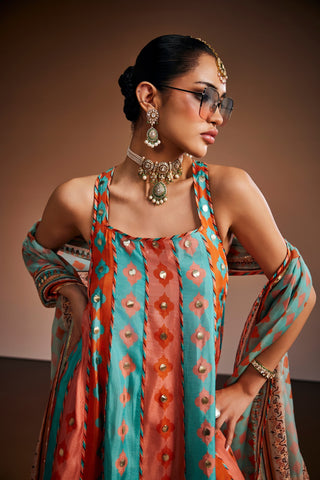 Orange And Blue Kurta Set
