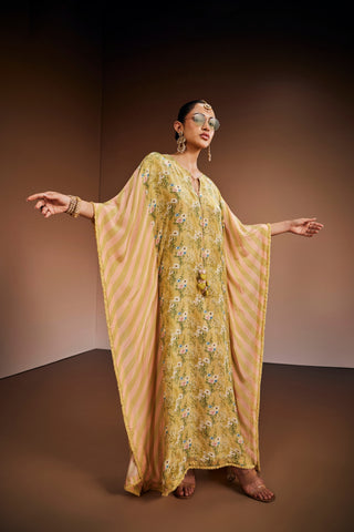 Green Printed Floral Kaftan