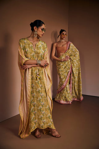 Green Printed Floral Kaftan