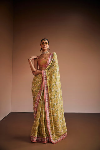 Light Green Printed Saree Set