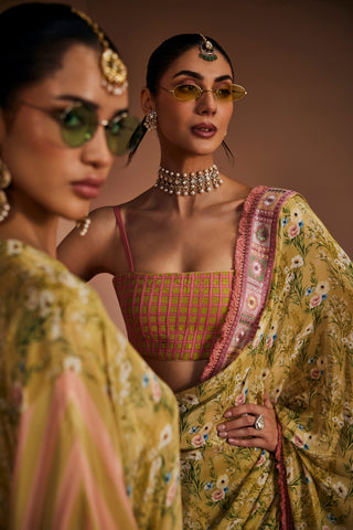 Light Green Printed Saree Set