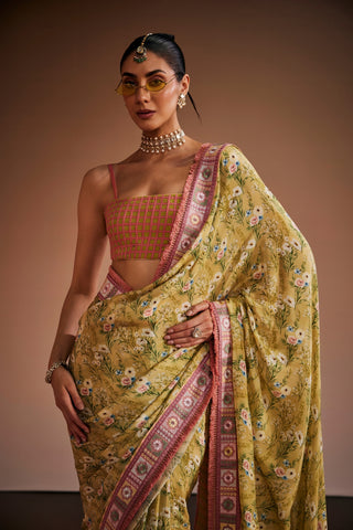 Light Green Printed Saree Set