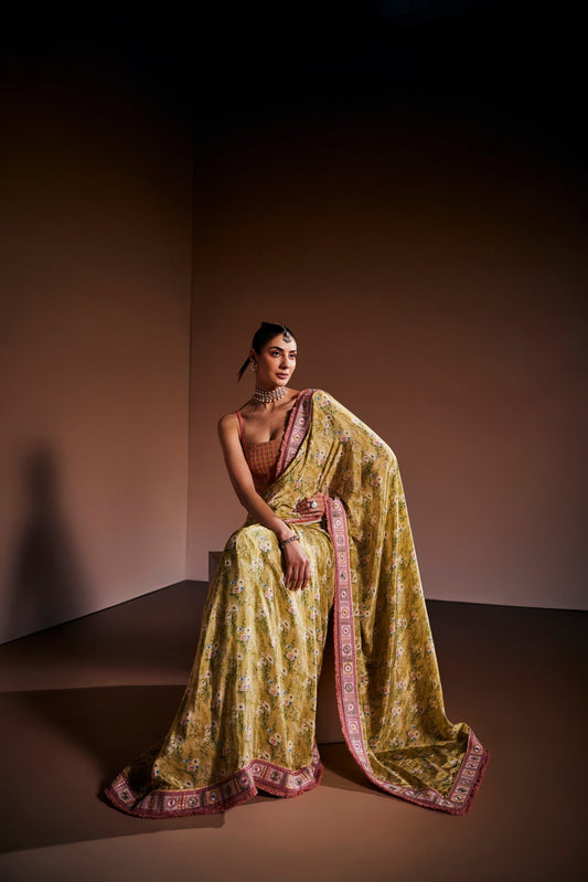 Light Green Printed Saree Set