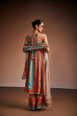 Orange And Blue Kurta Set