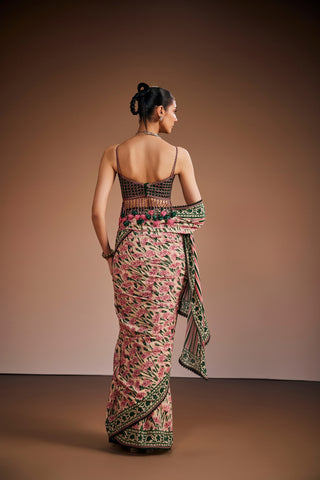 Floral Print With Heart Embellished Saree Set