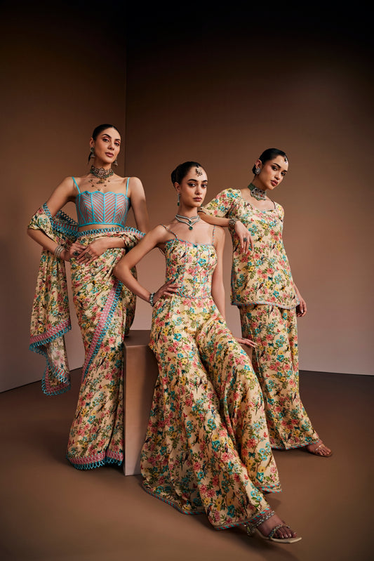 Floral Printed Corset Paired With Dupatta