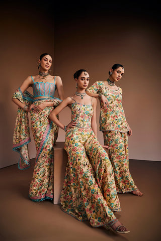 Floral Printed Corset Paired With Dupatta