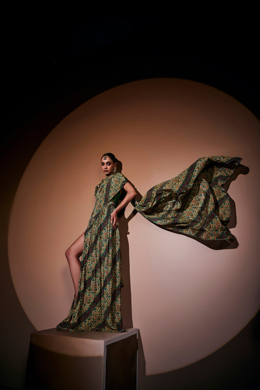 Floral Printed drape with traditional motif
