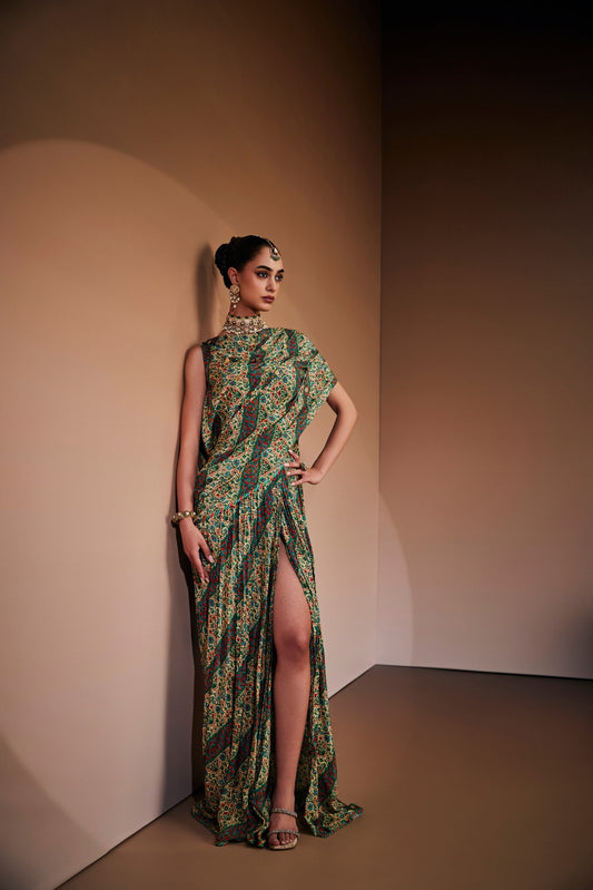 Floral Printed drape with traditional motif