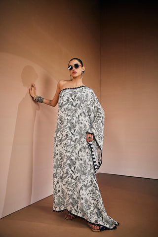 Black And white Floral printed Kaftan.