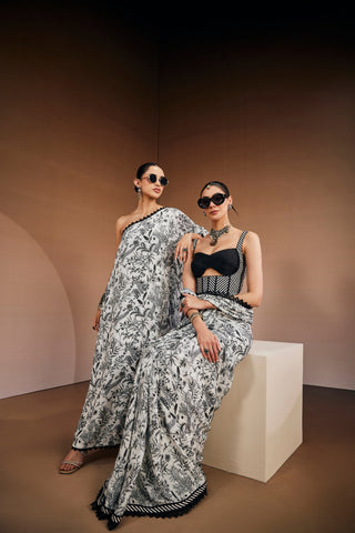 Black And white Floral printed Kaftan.
