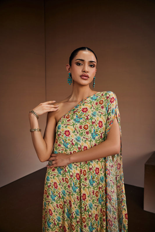 One Shoulder floral printed kaftan