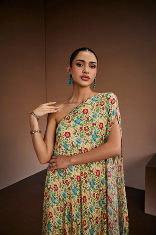 One Shoulder floral printed kaftan