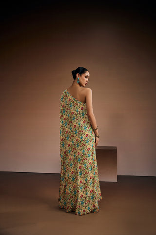 One Shoulder floral printed kaftan